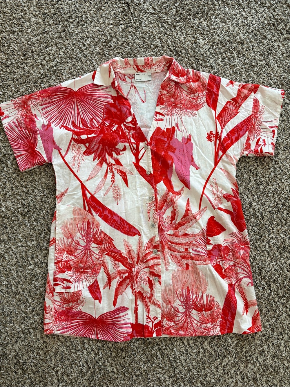 ASOS Design red and dark pink floral linen shirt dress